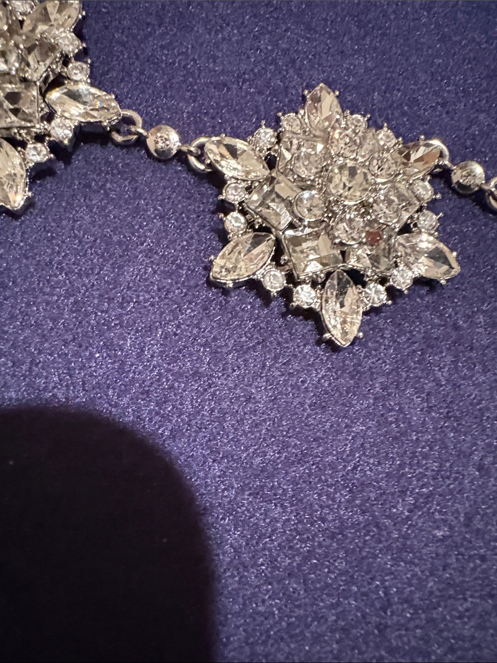 Talbots Silver Crystal Floral Statement Necklace and Brooch Set - Picture 3 of 4